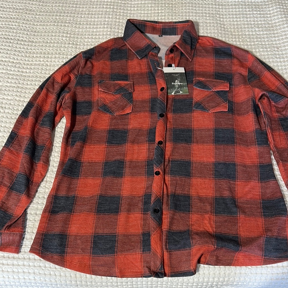 Red and Black Plaid Button-Up Shirt